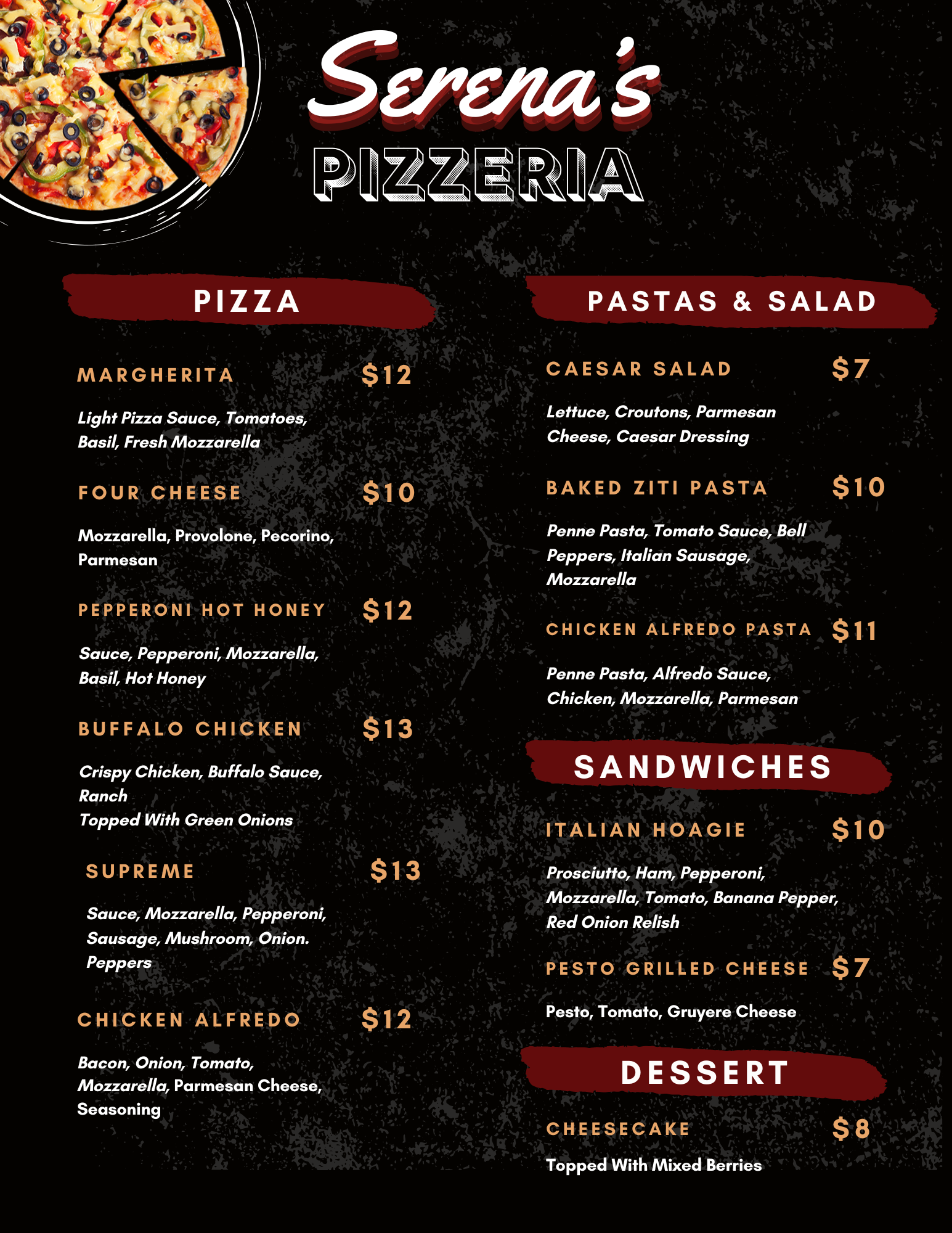 Serena's Pizzeria Menu, Turfway Park